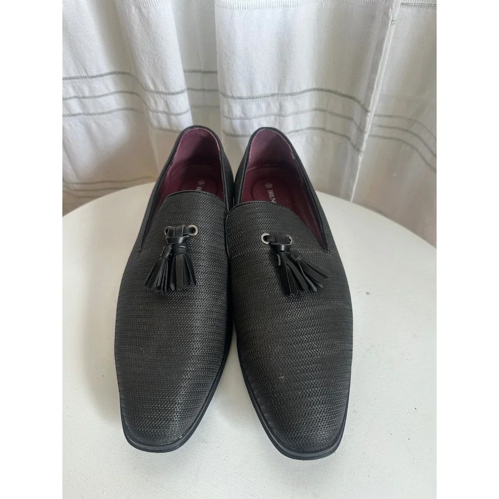 Bruno Marc Mens Grey Tassel Loafers Woven Dress Shoes Size 9